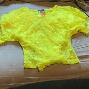 Neon highlighter yellow lace blouse SIZE Large (free gift w/ purchase)